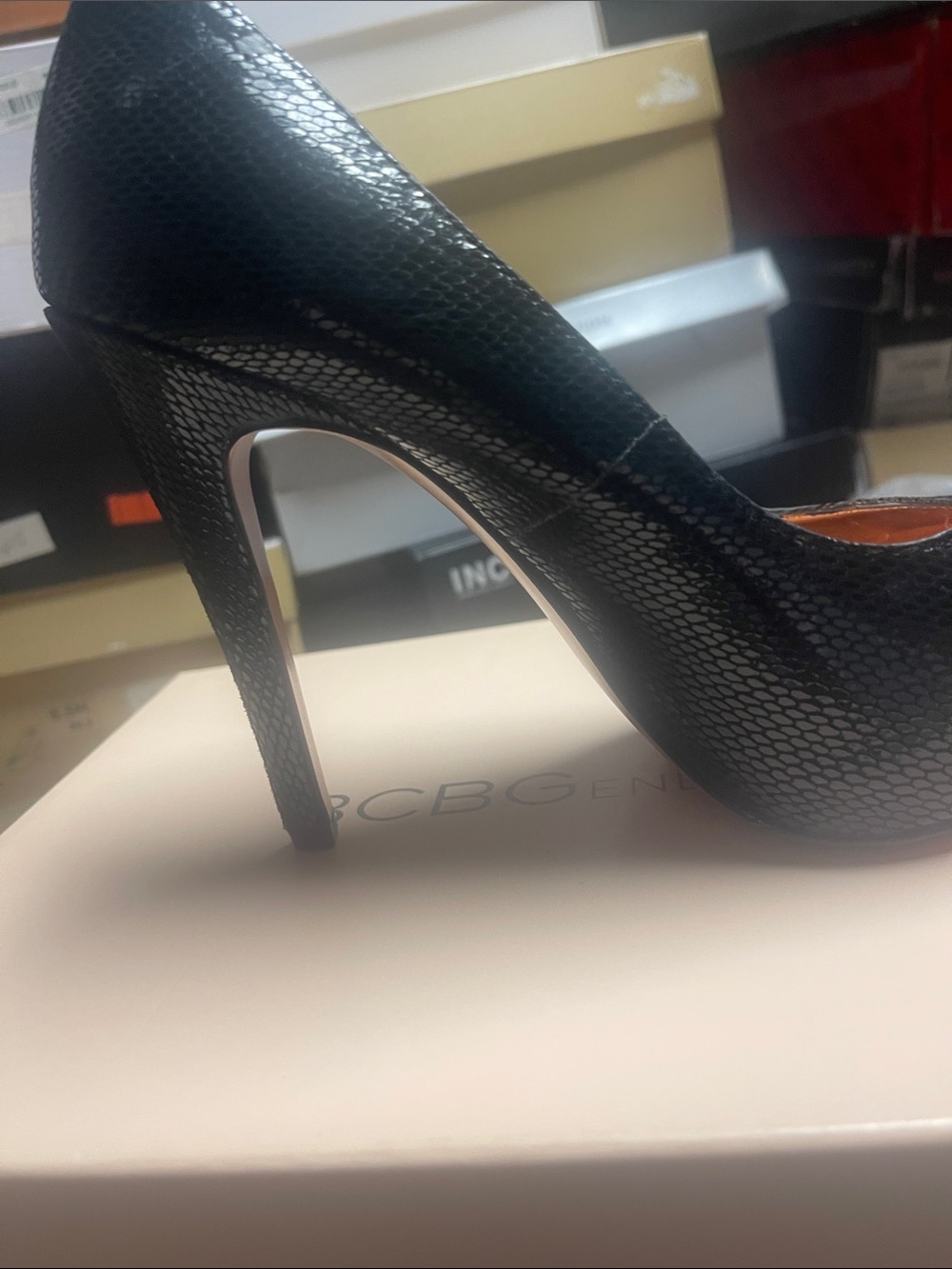 BCBGeneration Black Snake-Texture Stiletto Heel
